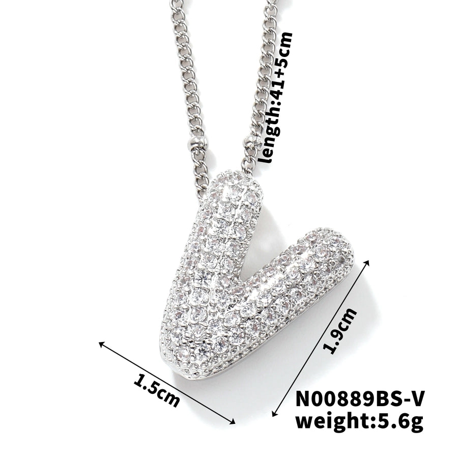 Three-dimensional Letter Zircon Pendant Necklace [304 Stainless Steel,Copper]