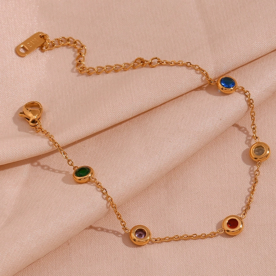 Round Colored Rhinestones Bracelet [304 Stainless Steel,18K Gold Plated]