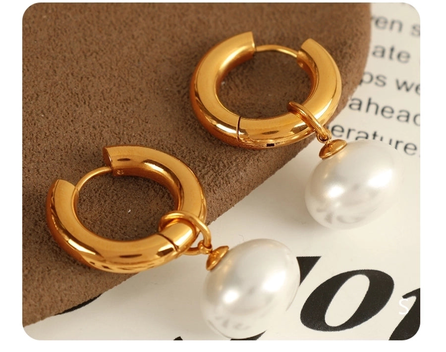 Pearl Circle Drop Earringings [304 nerezová ocel, 18k zlaté]