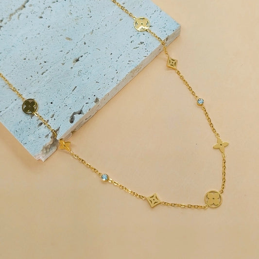 Collana di strass artificiali a trifoglio a quattro foglie [304 acciaio inossidabile, oro 18K placcato]