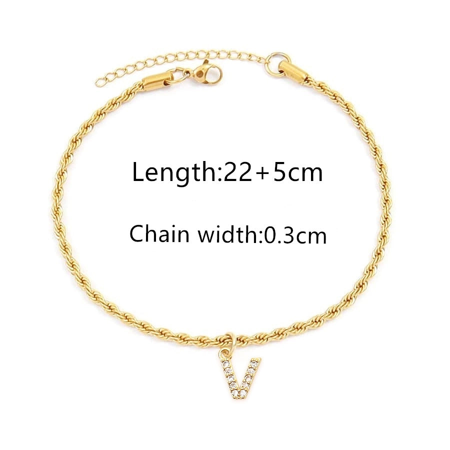 Letter Rope Chain Anklet [201 Stainless Steel, 14K Gold Plated,Copper]