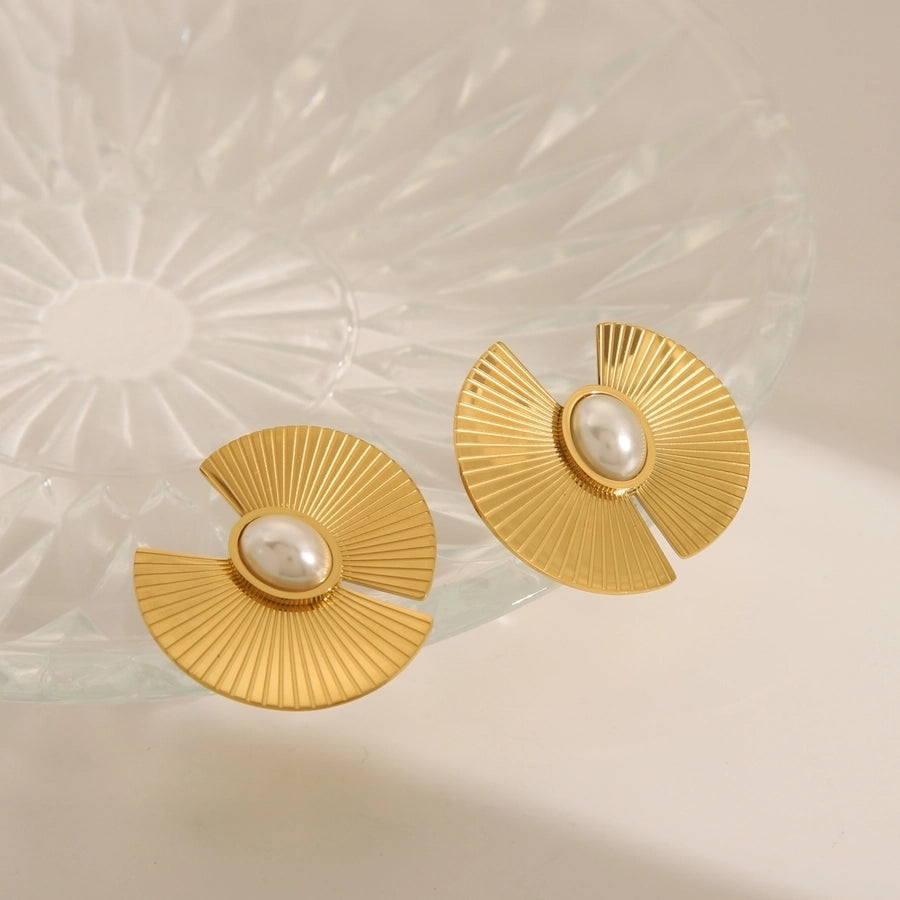 Pendientes de perlas artificiales de estilo francés [304 acero inoxidable, 18k dorado chapado]