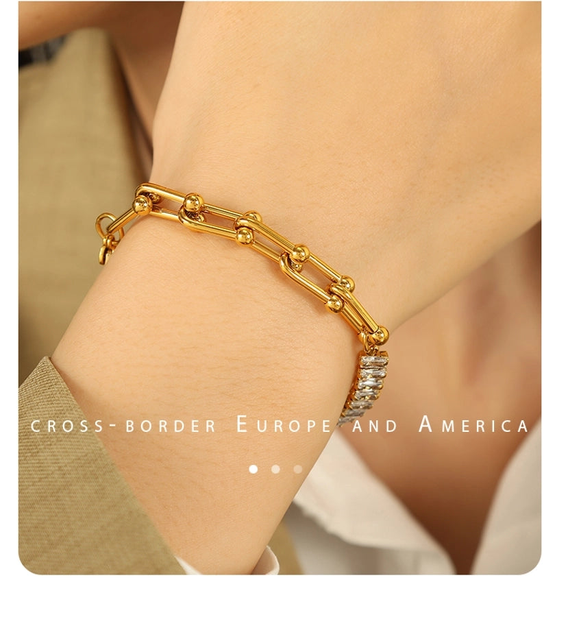 Square Zircon Chain Bracelet [304 Stainless Steel, 18K Gold Plated]