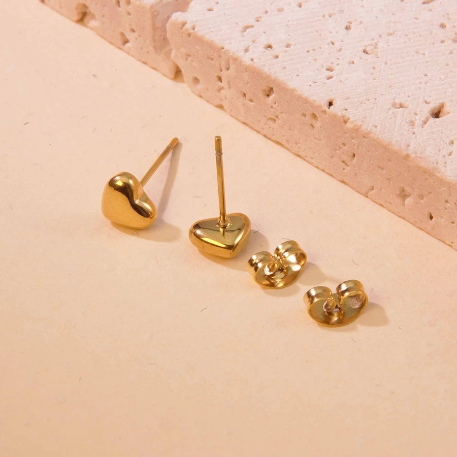 Small Heart Stud Earrings [304 Stainless Steel, 18K Gold Plated]