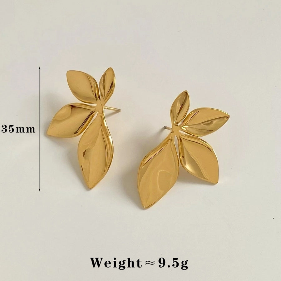 Leaves Flower Earrings [304 Stainless Steel,16K Gold Plated]