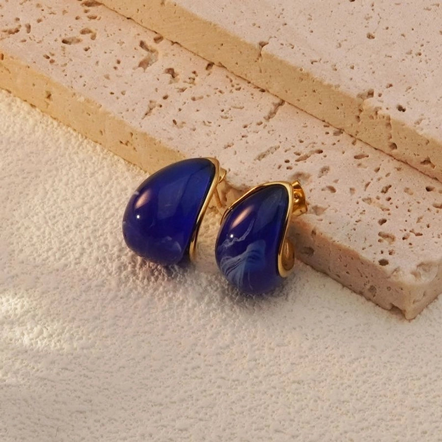 Pendientes de resina tridimensional de agua [304 acero inoxidable, 18k dorado chapado]