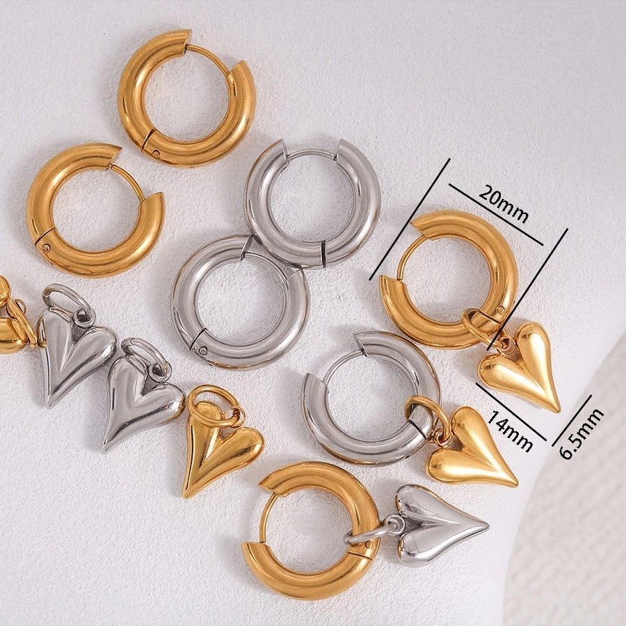 Heart Hoop Drop Earrings [304 Stainless Steel]