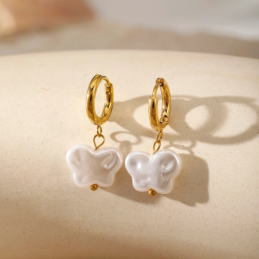 Butterfly Plating Artificial Pearls Earrings [304 Stainless Steel,18K Gold Plated]