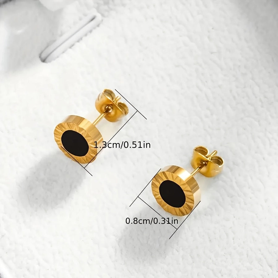 Roman Circle Stud Earrings [304 Stainless Steel,18K Gold Plated]