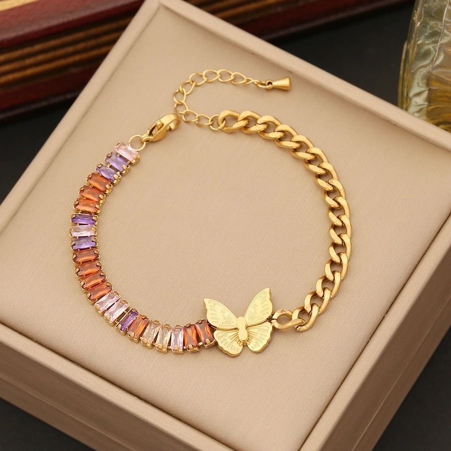 Devil'S Eye Butterfly Zircon Bracelet [304 Stainless Steel,18K Gold Plated]