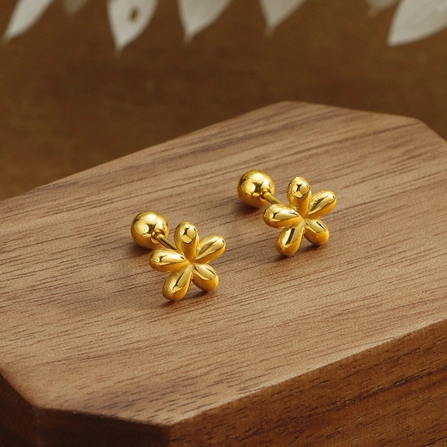 Phoenix Five-Leaf Flower Stud Earrings [Stainless Steel, 18K Gold Plated]