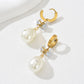 Square Water Droplets Artificial Pearls Zircon Drop Earrings [201 Stainless Steel,18K Gold Plated]