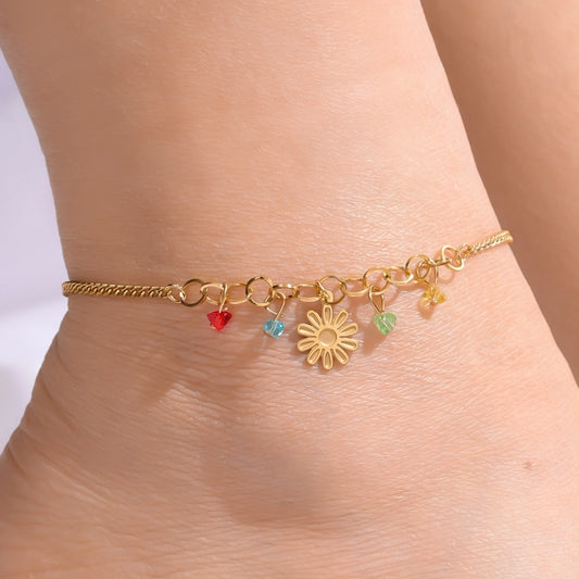 Artistic Flower Anklet [201 Stainless Steel, 18K Gold Plated]