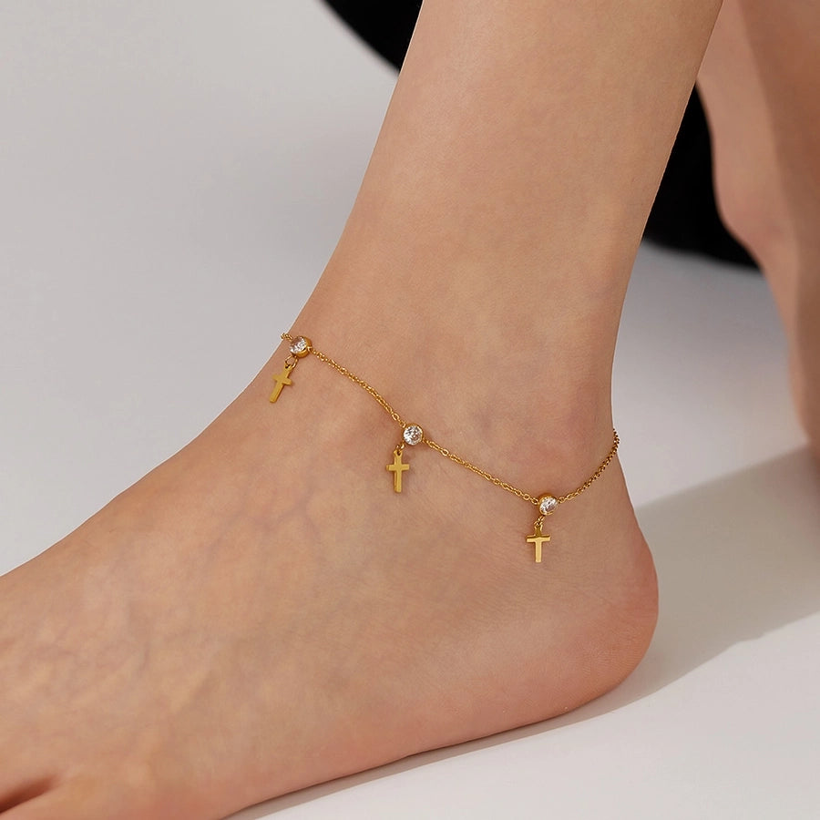 Cross Zircon Anklet [304 Stainless Steel]