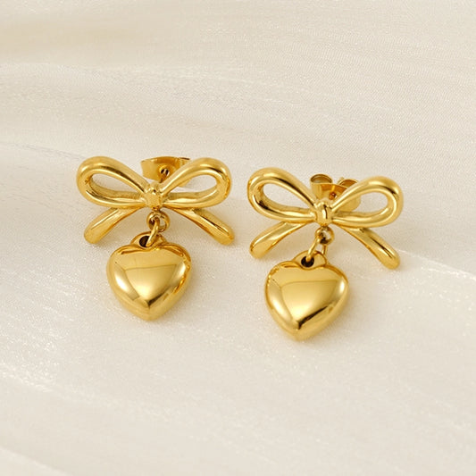 Pendientes de nudos de arco de la forma del corazón [304 acero inoxidable, 18k dorado chapado]