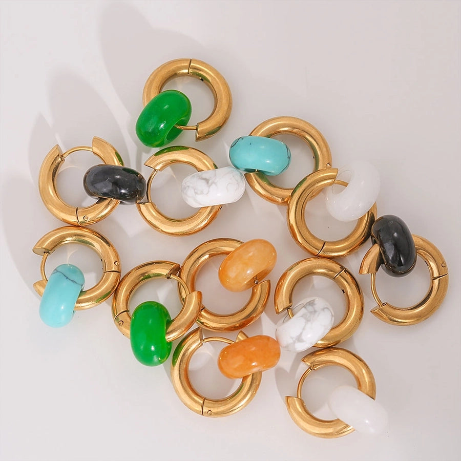 Boucles d'oreilles d'agate cercle [304 en acier inoxydable, 18 km plaqués à l'or]