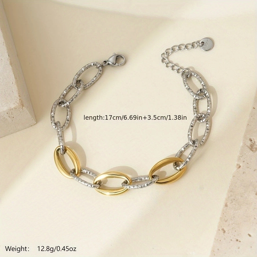 Mixed Silver Gold Bracelets [304 Stainless Steel, 14K Gold Plated]