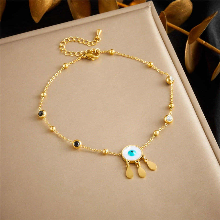 Vacatamiento de la forma del corazón del corazón Roman Numeral Pearls Anklet [304 acero inoxidable, 18k dorado chapado]