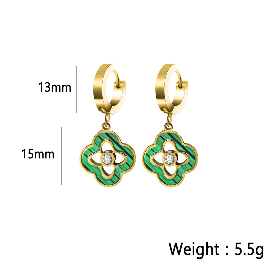 Four Leaf Clover Zircon Earrings [304 Stainless Steel,18K Gold Plated]