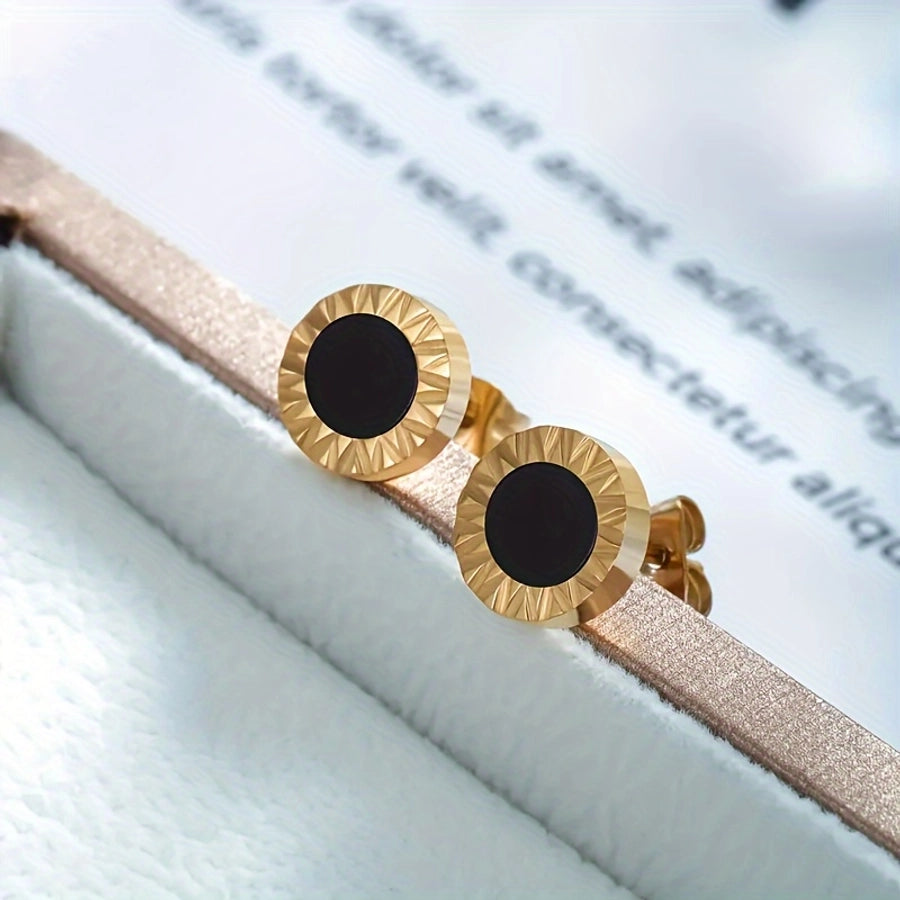 Roman Circle Stud Earrings [304 Stainless Steel,18K Gold Plated]