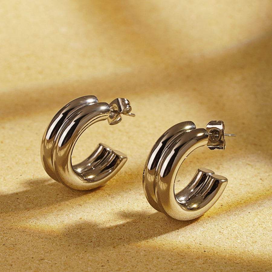 Double Layer Hoop Earrings [304 Stainless Steel,18K Gold Plated]