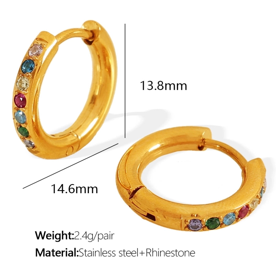 Round Rhinestones Hoop Earrings [304 Stainless Steel,18K Gold Plated]