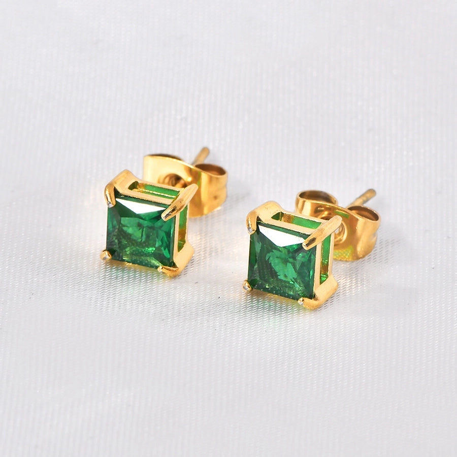 Shiny Squarel Rhinestones Ear Studs [304 Rustfrit stål, 18K guldbelagt]