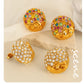 Shiny Round Artificial Gemstones Artificial Pearls Earrings [304 Stainless Steel,18K Gold Plated]