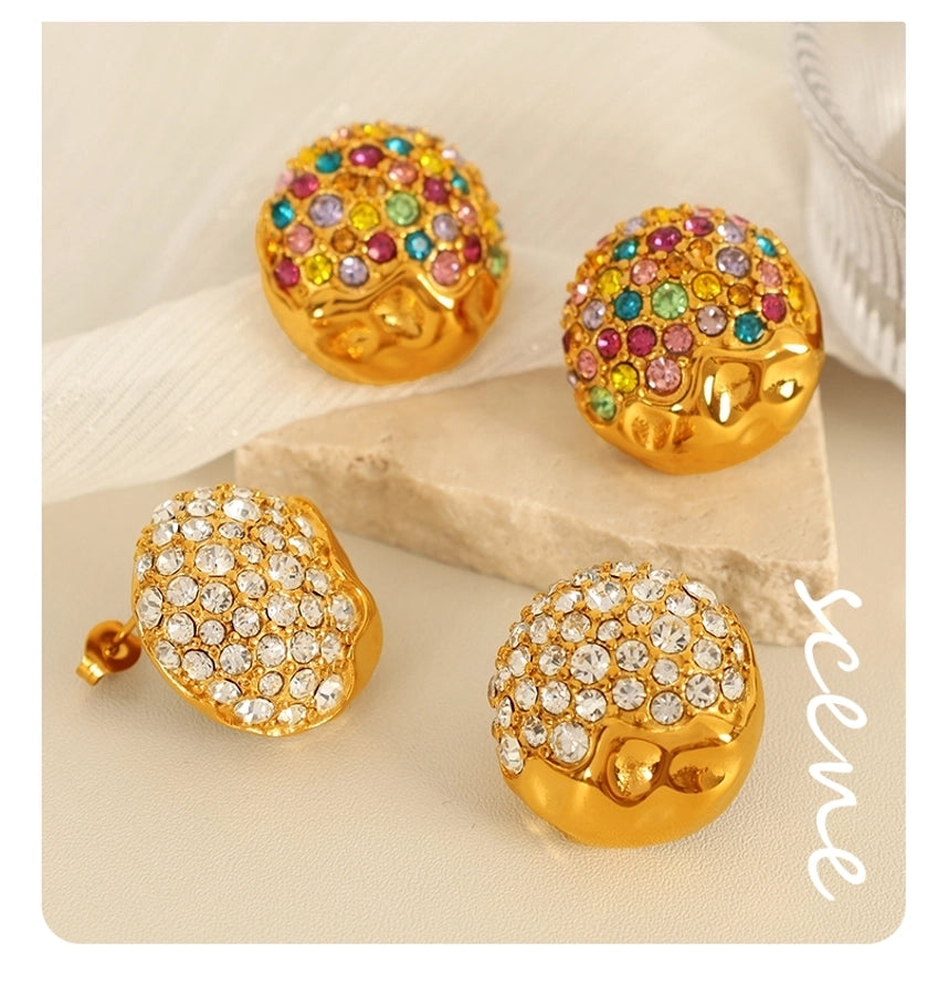 Shiny Round Artificial Gemstones Artificial Pearls Earrings [304 Stainless Steel,18K Gold Plated]