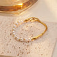 Plastic Pearls Bangle Bracelet  [304 Stainless Steel,18K Gold Plated]