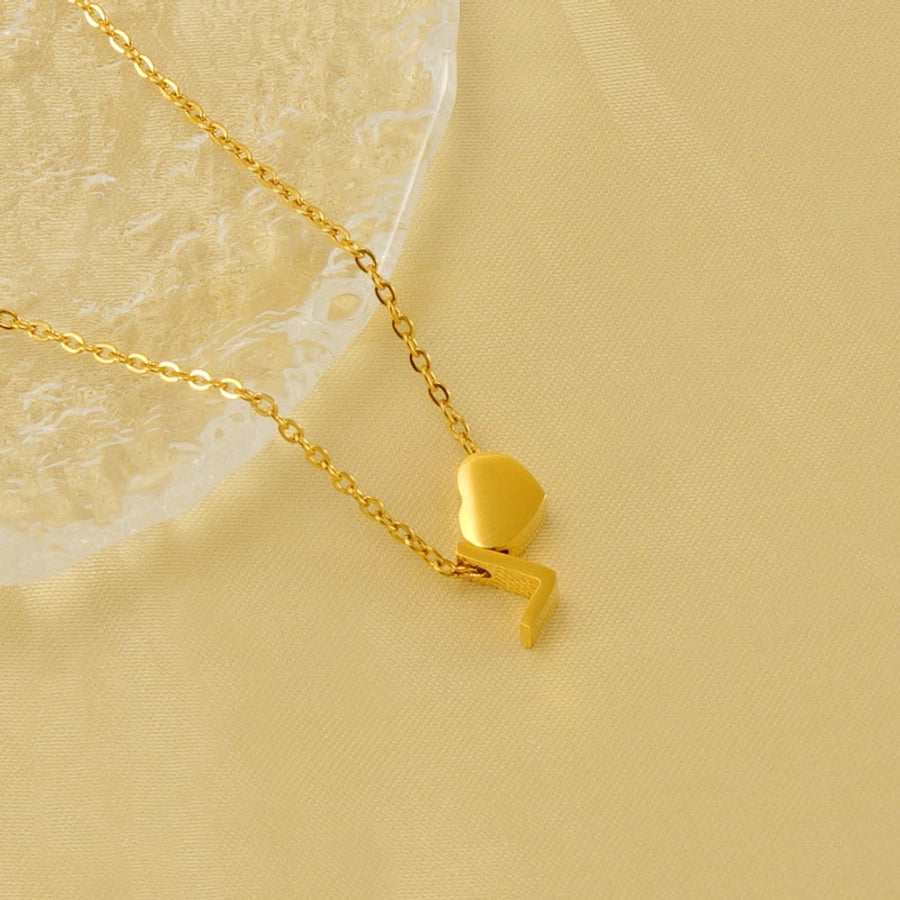 Letter Heart Shape Pendant Necklace [304 Stainless Steel,18K Gold Plated]