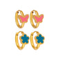 Blue Pink Flower Butterfly Enamel Earrings [304,316 Stainless Steel,18K Gold Plated]