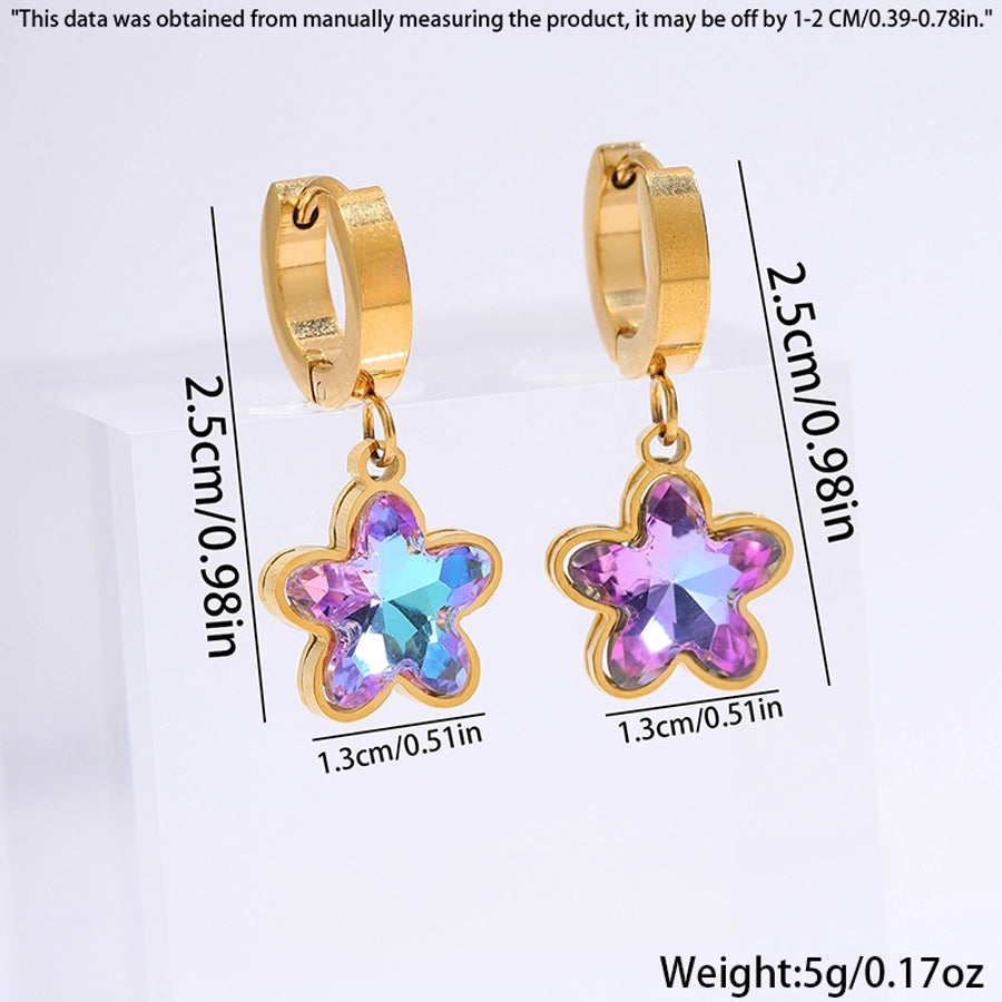 Purple Stone Butterfly Heart Flower Earrings [304 Stainless Steel]