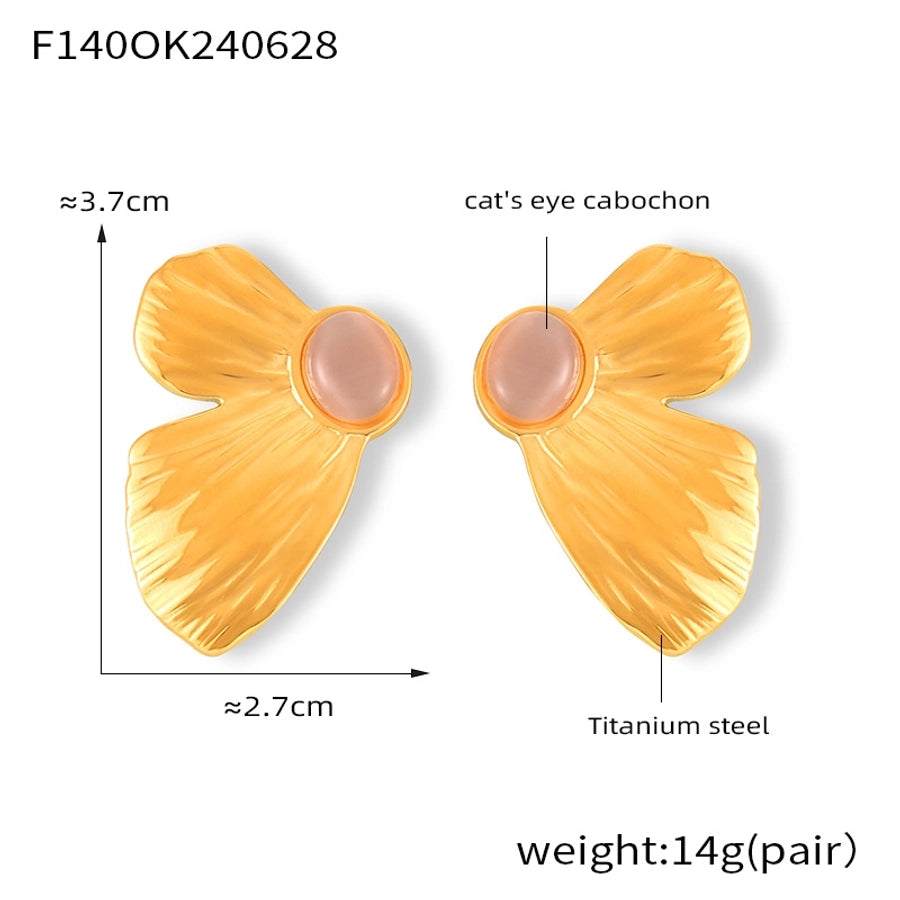 Pink Stone Oval Wings Wings Butterfly Earrings [304 Nerezová ocel, 18k zlaté pokovené]