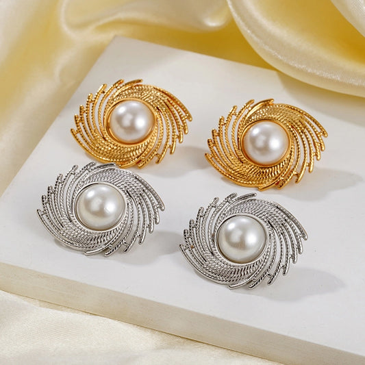 Swirl Artificial Pearls Earrings [304 Stainless Steel]