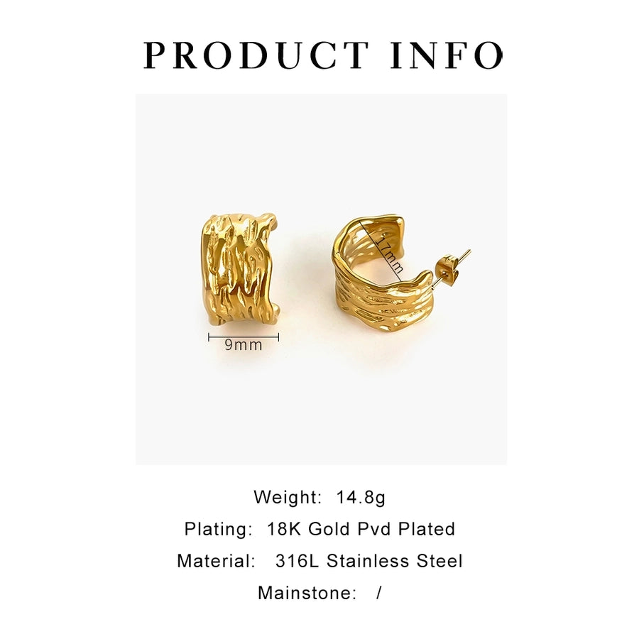 C Shape Geometric Solid ColorEarrings [316L Stainless Steel,18K Gold Plated]