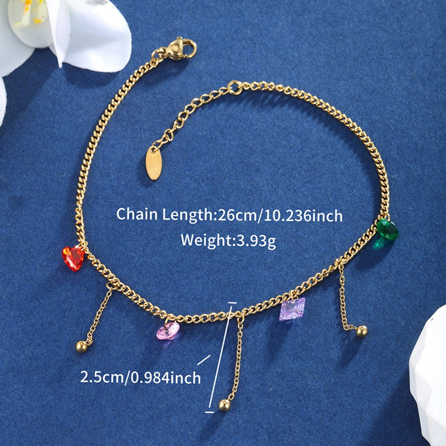 Geometric Tassel Artificial Gemstones Anklet [304 Stainless Steel, 18K Gold Plated]