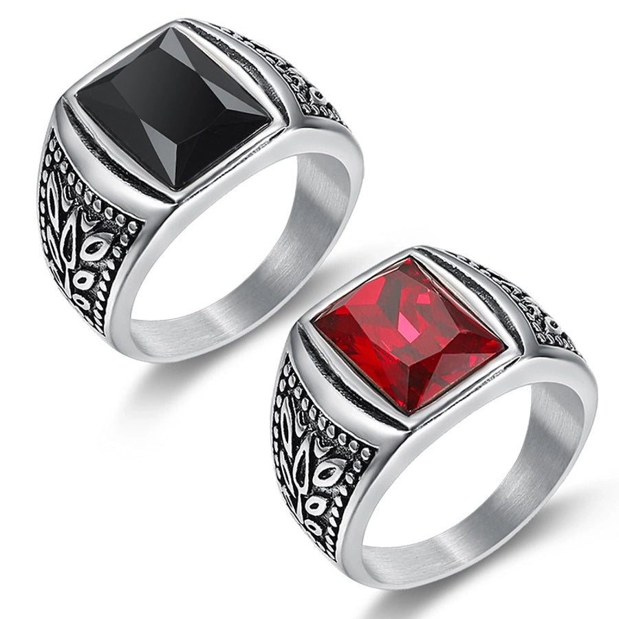 retro geometric stainless steel inlay artificial gemstones men's rings