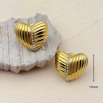 Pendientes de diamantes de imitación de forma de corazón [304 acero inoxidable, 18k dorado chapado]