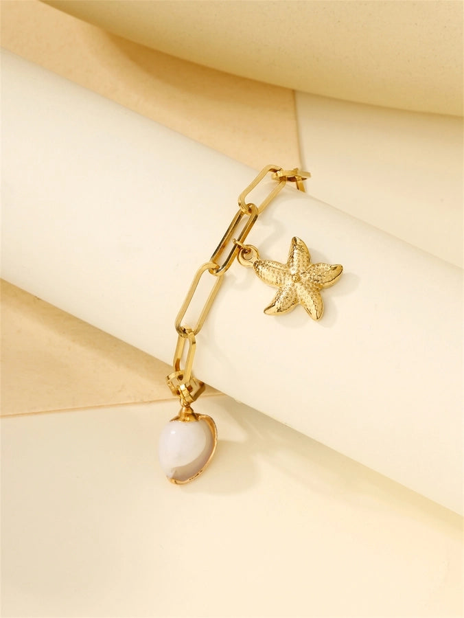 Pulseiras de corrente de estrelas do mar de praia [304 aço inoxidável, peito de ouro de 18k]