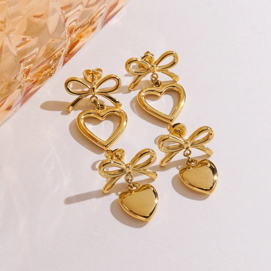 Boucles d'oreilles à nœuds de nœud en forme de coeur [304 en acier inoxydable, plaqué or 14K]