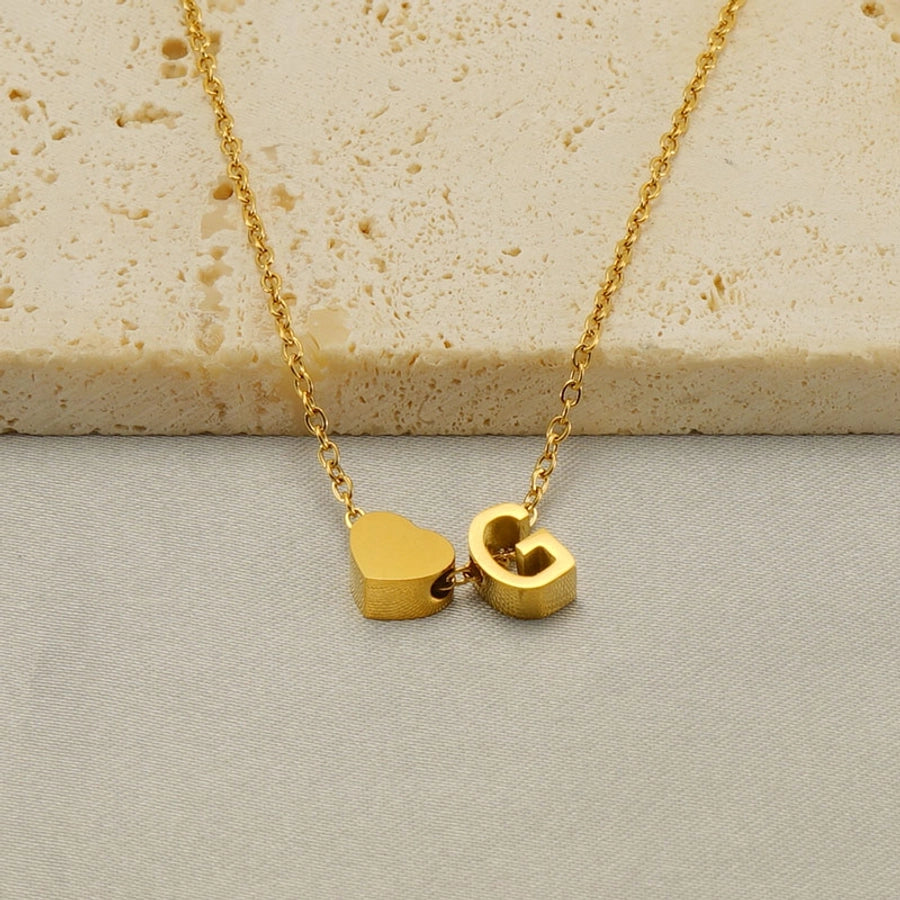 Letter Heart Shape Pendant Necklace [304 Stainless Steel,18K Gold Plated]