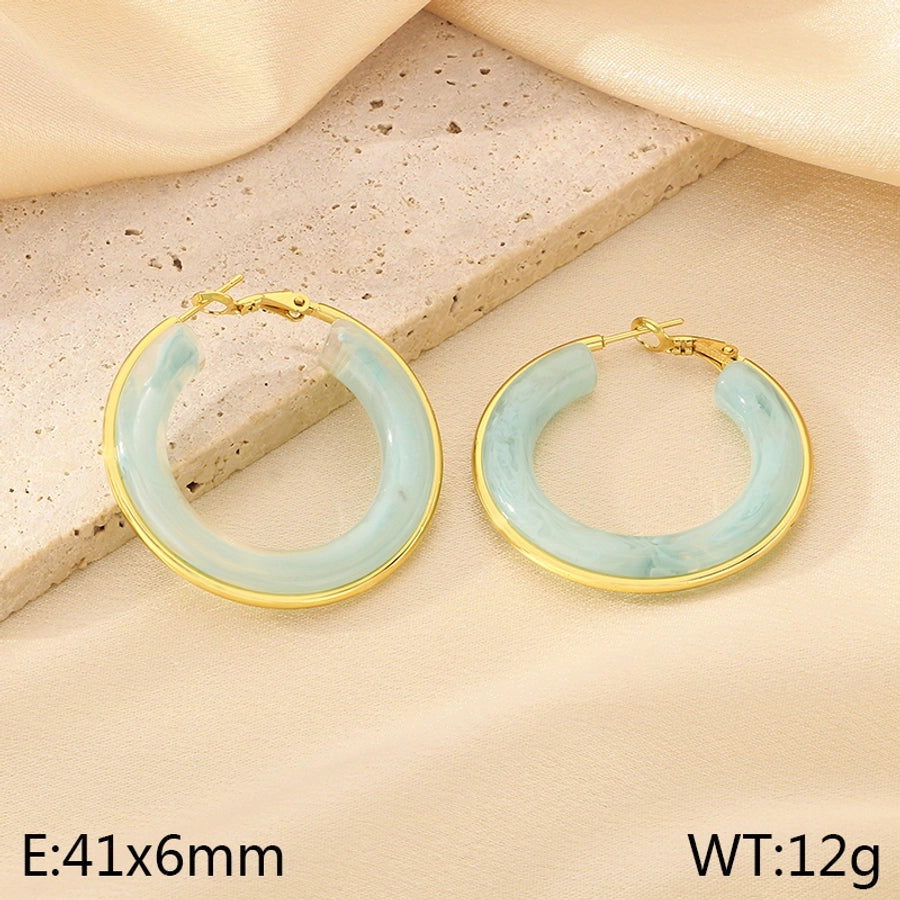 Round Resin Hoop Earrings [304 Stainless Steel, 18K Gold Plated]