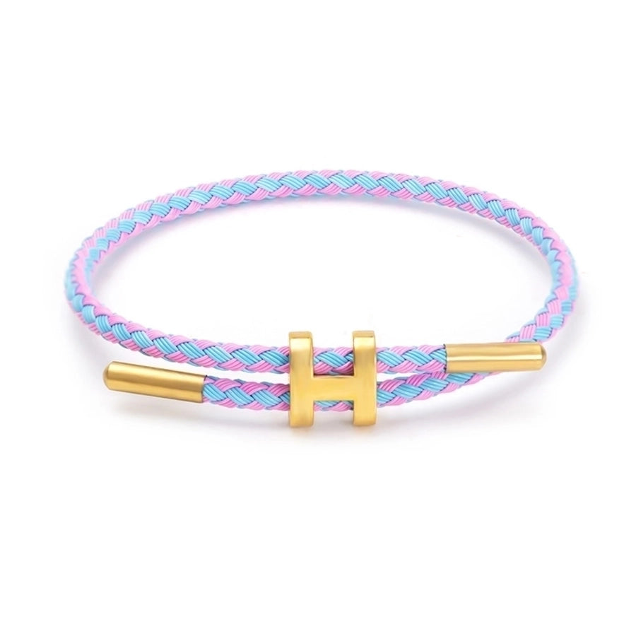 H Letter Wire Rope  Bracelets [304 Stainless Steel, 18K Gold Plated]