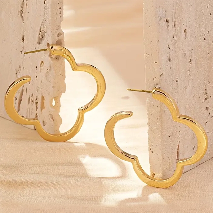 Four Leaf Clover Flower Earrings [304 Stainless Steel,18K Gold Plated]