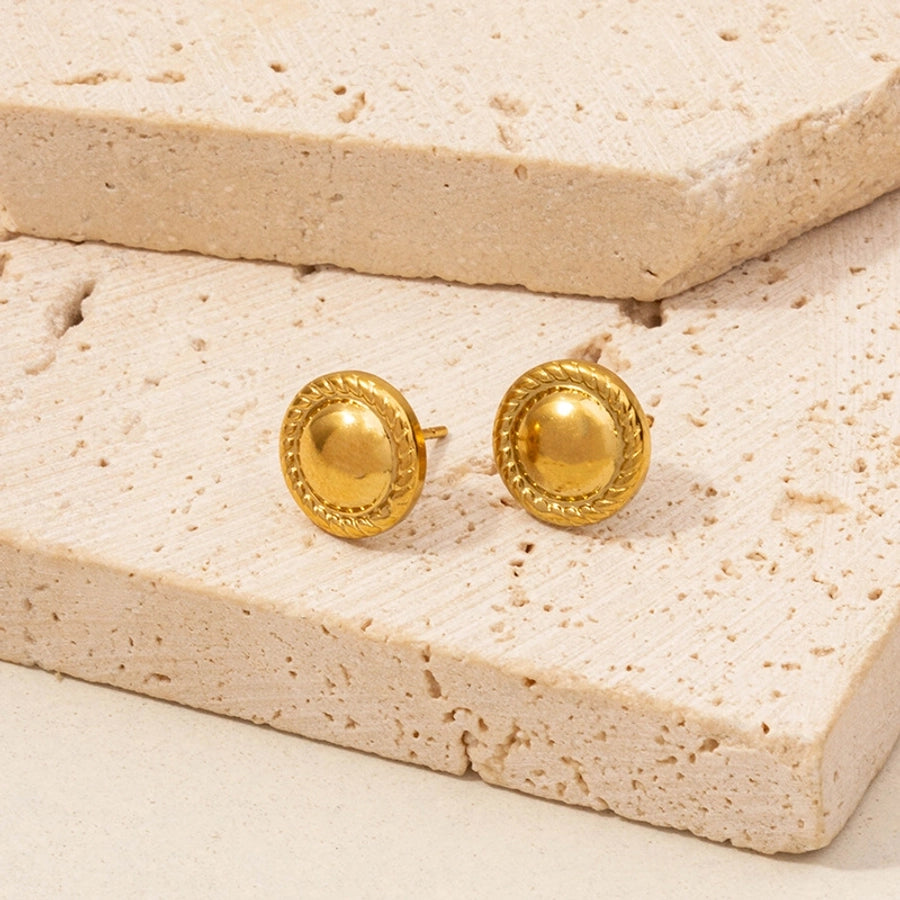 Round Plating Ear Studs [304 Stainless Steel,18K Gold Plated]