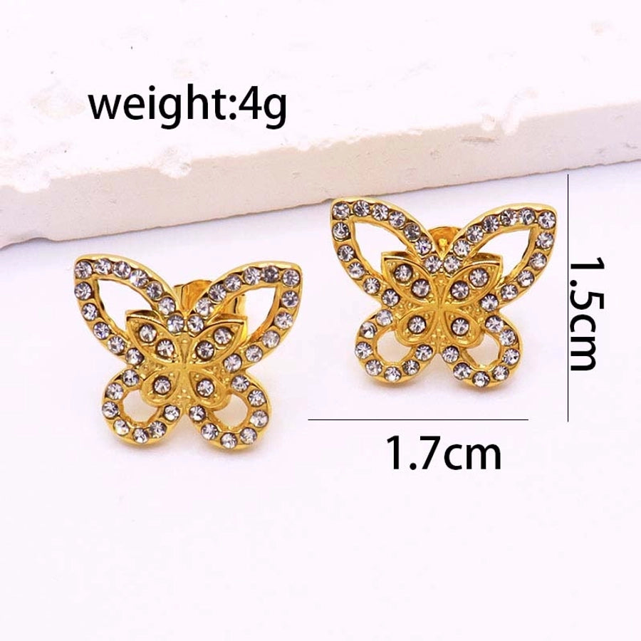 Mix Designs Oval Butterfly Earrings [304 Stainless Steel,18K Gold Plated]