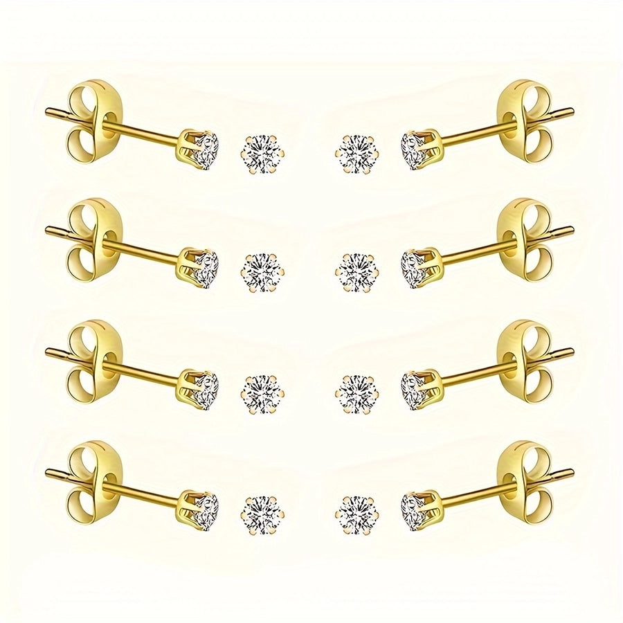 8 paren Rhinestone oorbellen ingesteld [304 roestvrij staal, 18K vergulde goud]