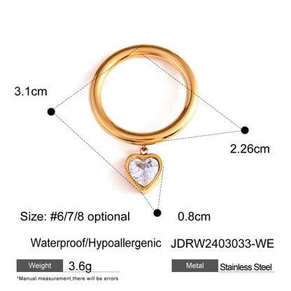 Drop Heart Shape Rhinestone Ring [304 Stainless Steel]