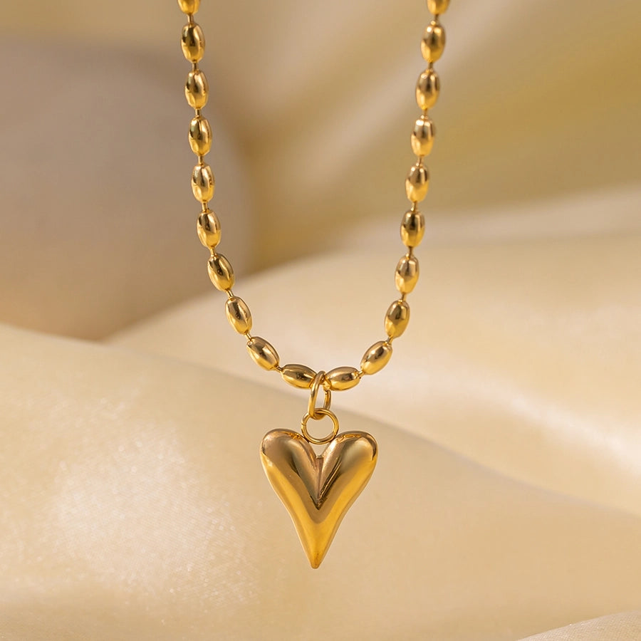 Heart Shape Beaded Necklace [304 Stainless Steel,18K Gold Plated]